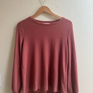 Ribbed Long Sleeve Top in Dusty Rose